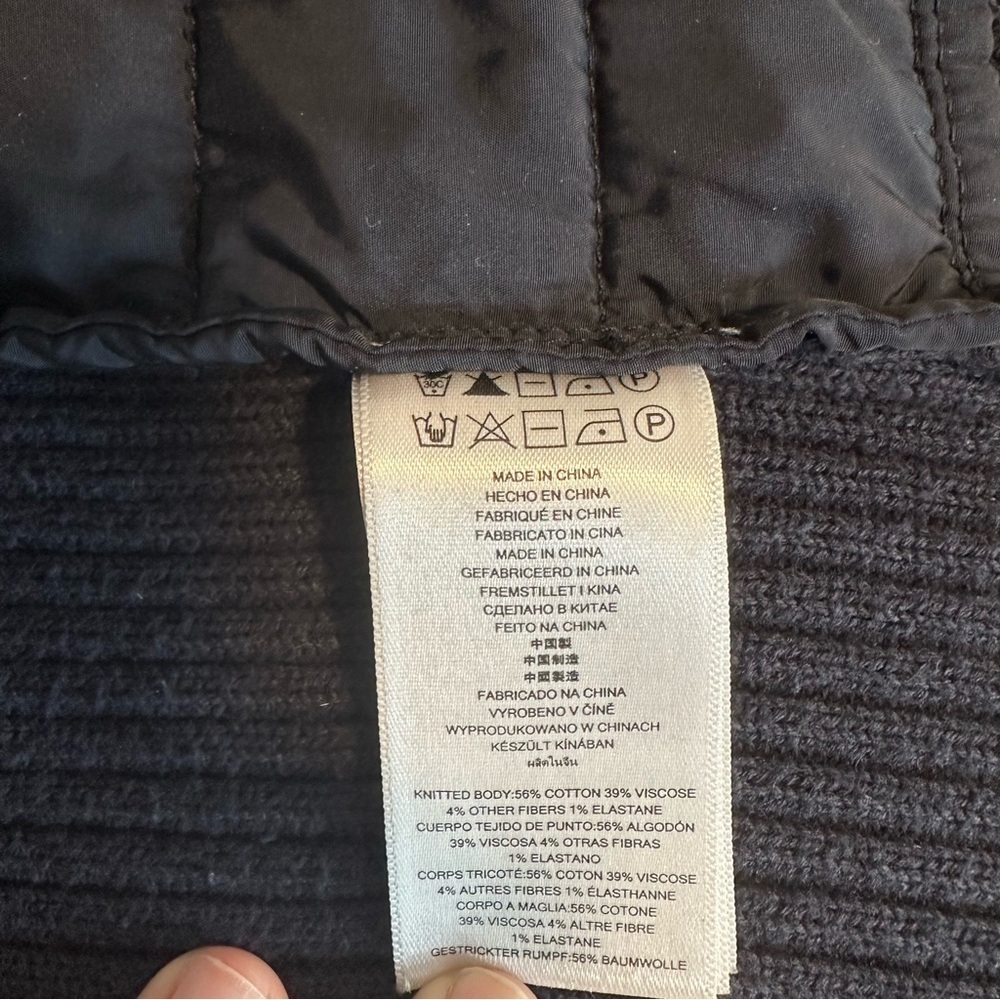 Michael Kors Navy Knit Puffer Vest M Hooded Quilted Mixed Media Zip - Picture 8 of 8
